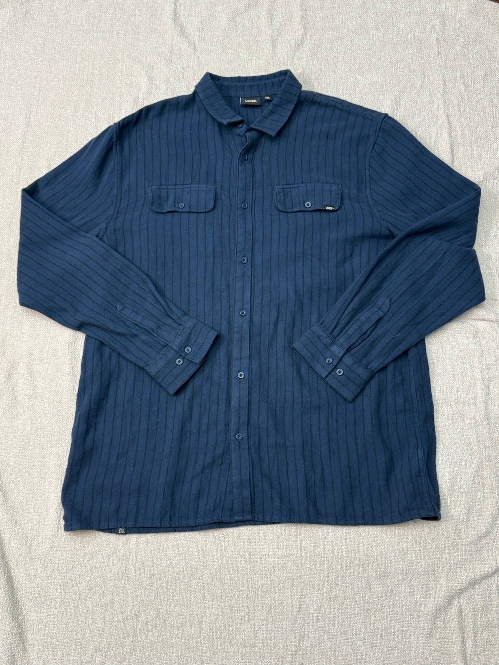 Vans Ribbed Button Up Overshirt XXL Navy Skater Gorpcore Workwear Cotton